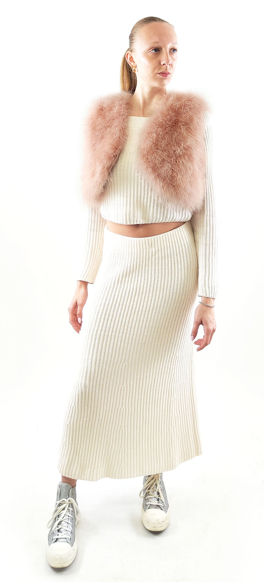 gilet plume femme rose poudré de qualité