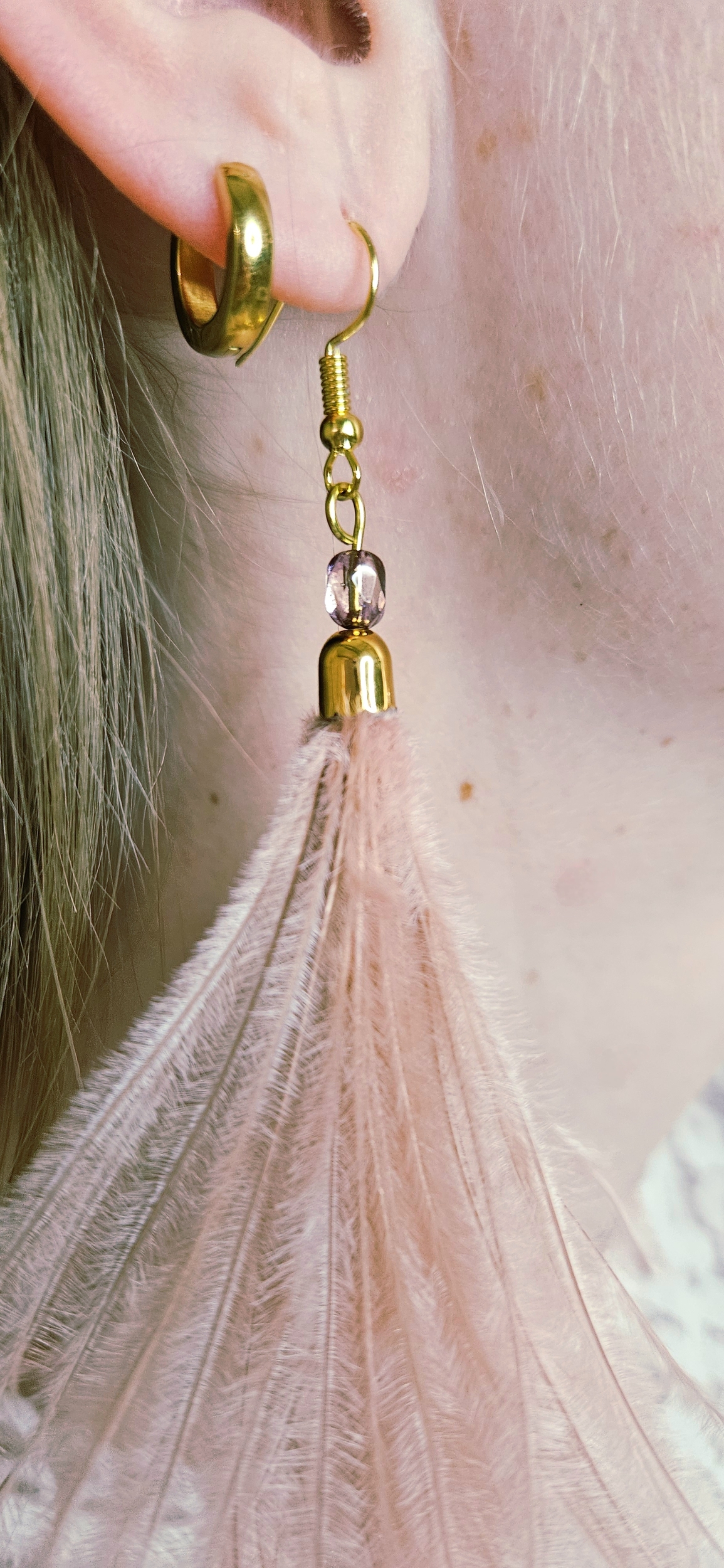 Boucles d’oreilles pendantes en plumes d’autruche - rose 43