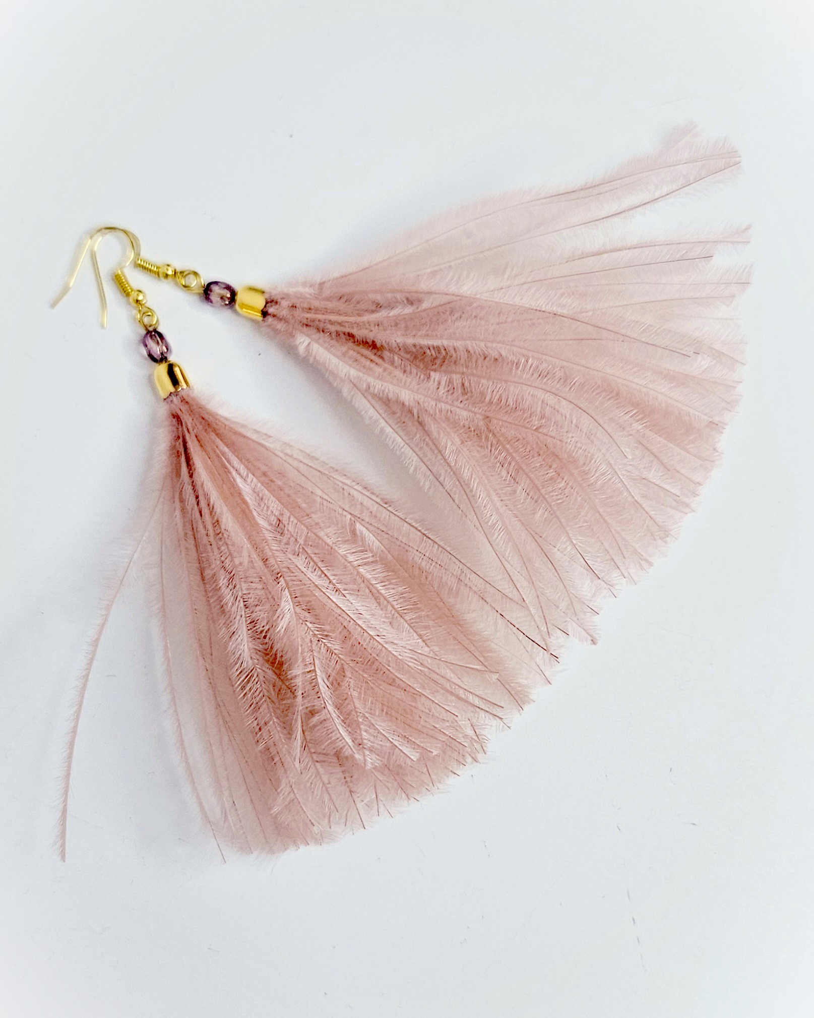 Boucles d’oreilles pendantes en d’autruche  - rose 43