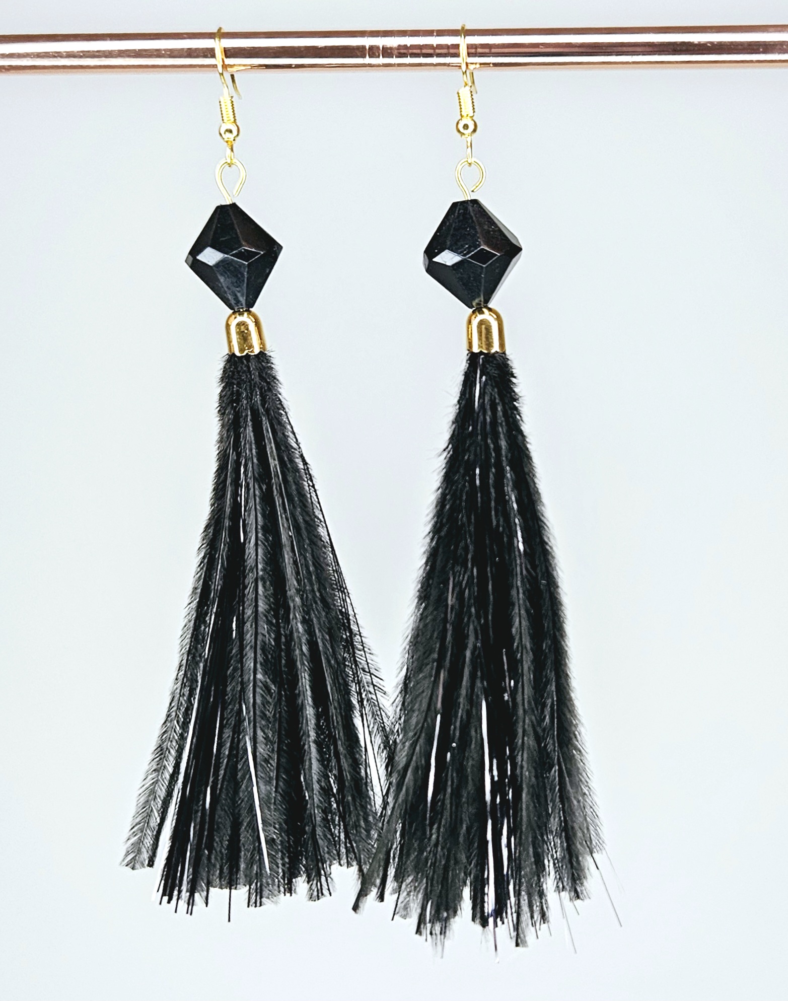 boucle doreilles autruche noire lurex perle - 1562-01