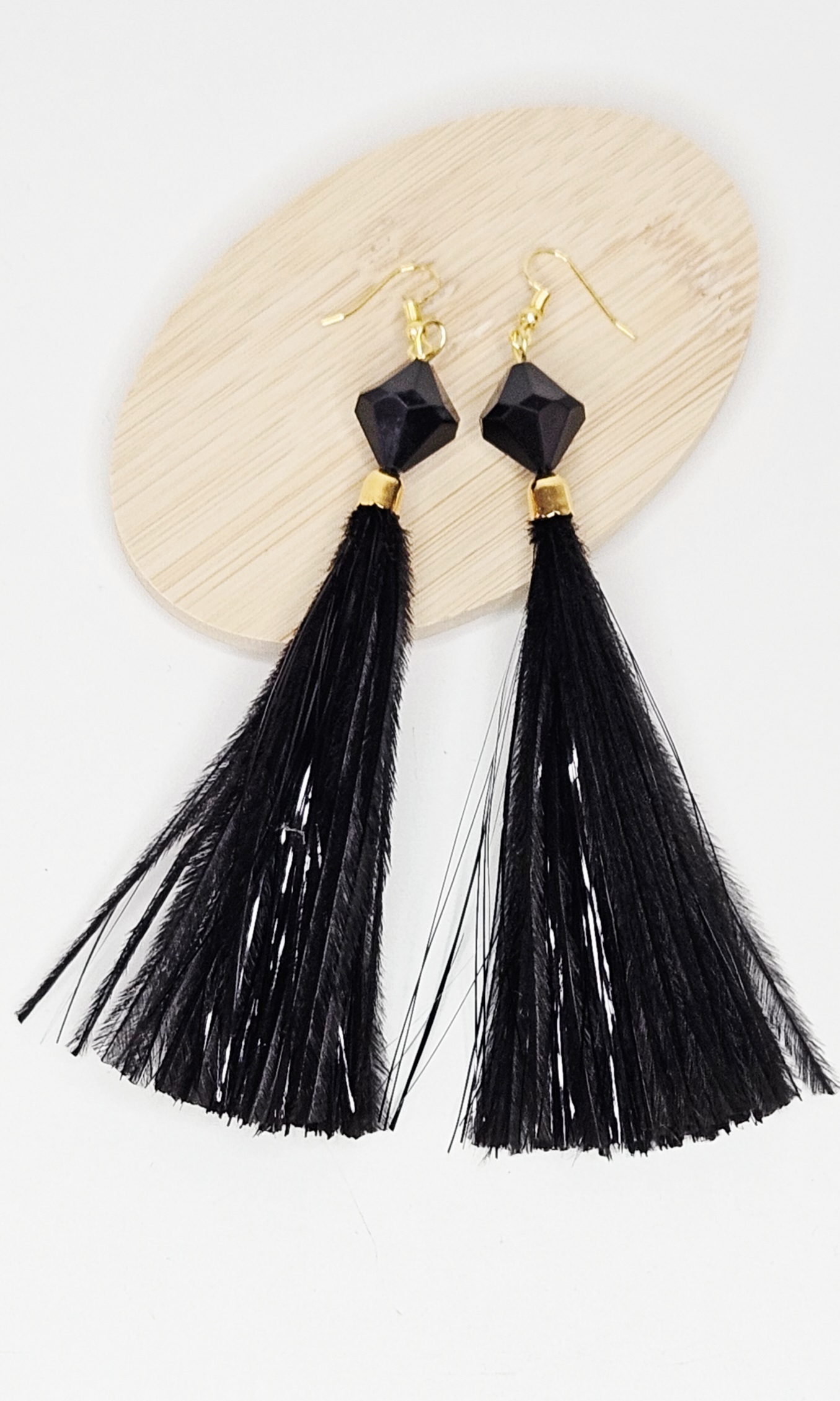boucle doreilles autruche noire perle lurex - 1562-01