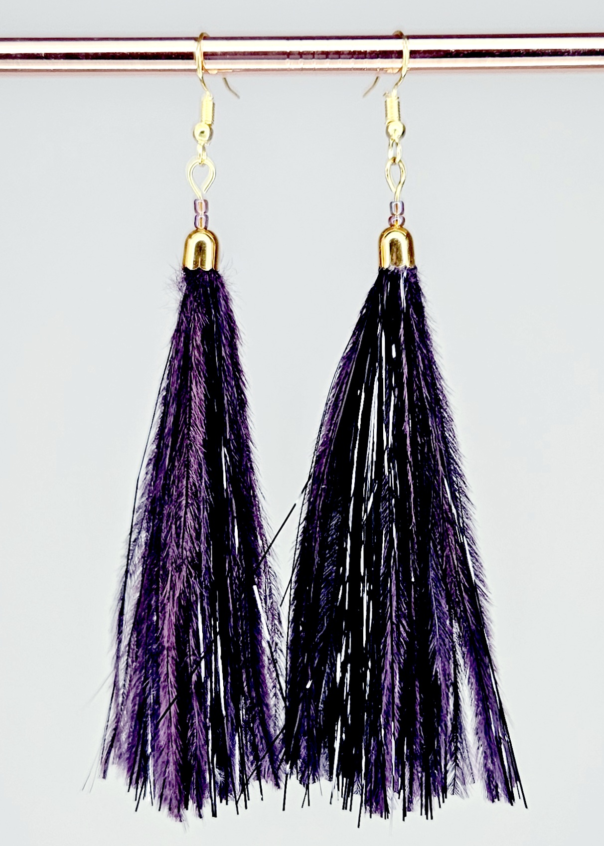 boucle doreilles plume dautruche pendantes lurex prune - 1562-203