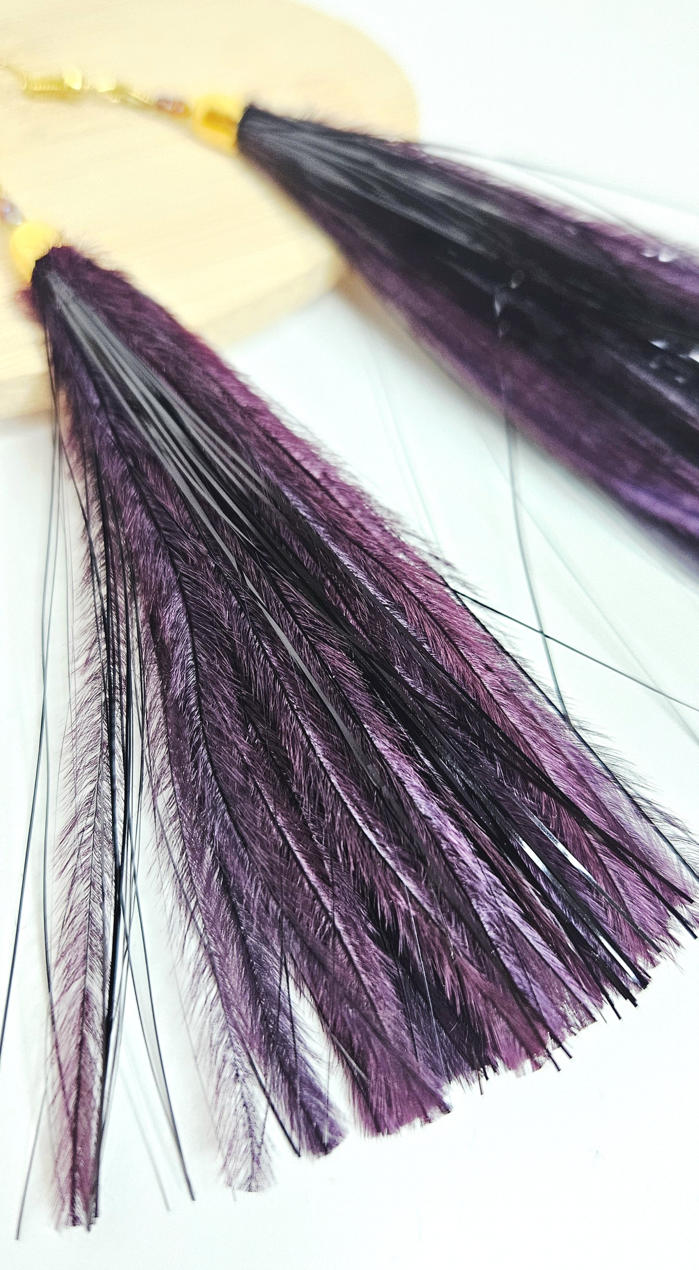 boucle doreilles pendantes plume dautruche  lurex prune - 1562-203