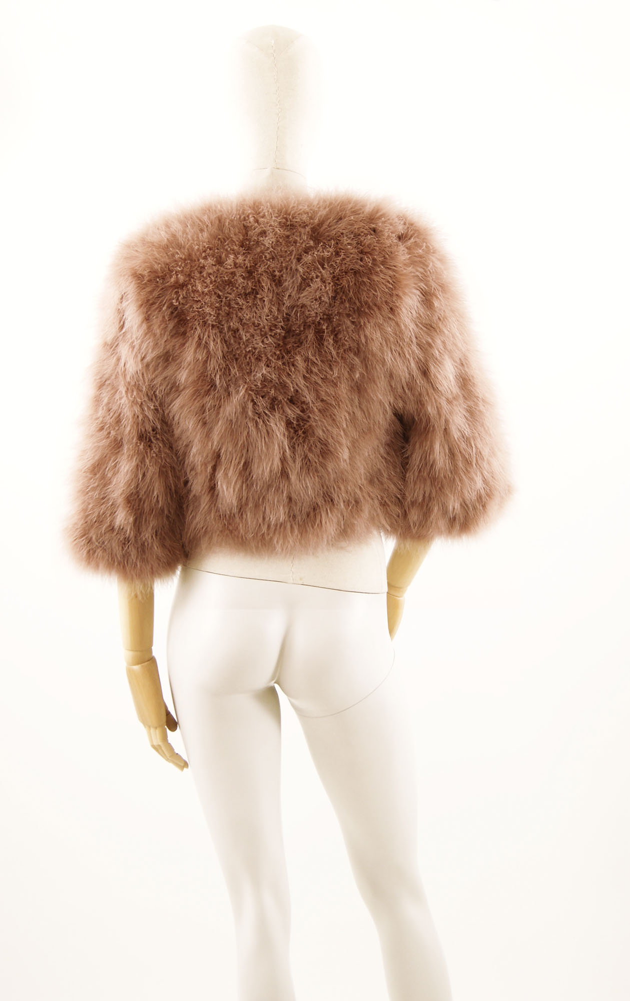 veste plume manche beige rose