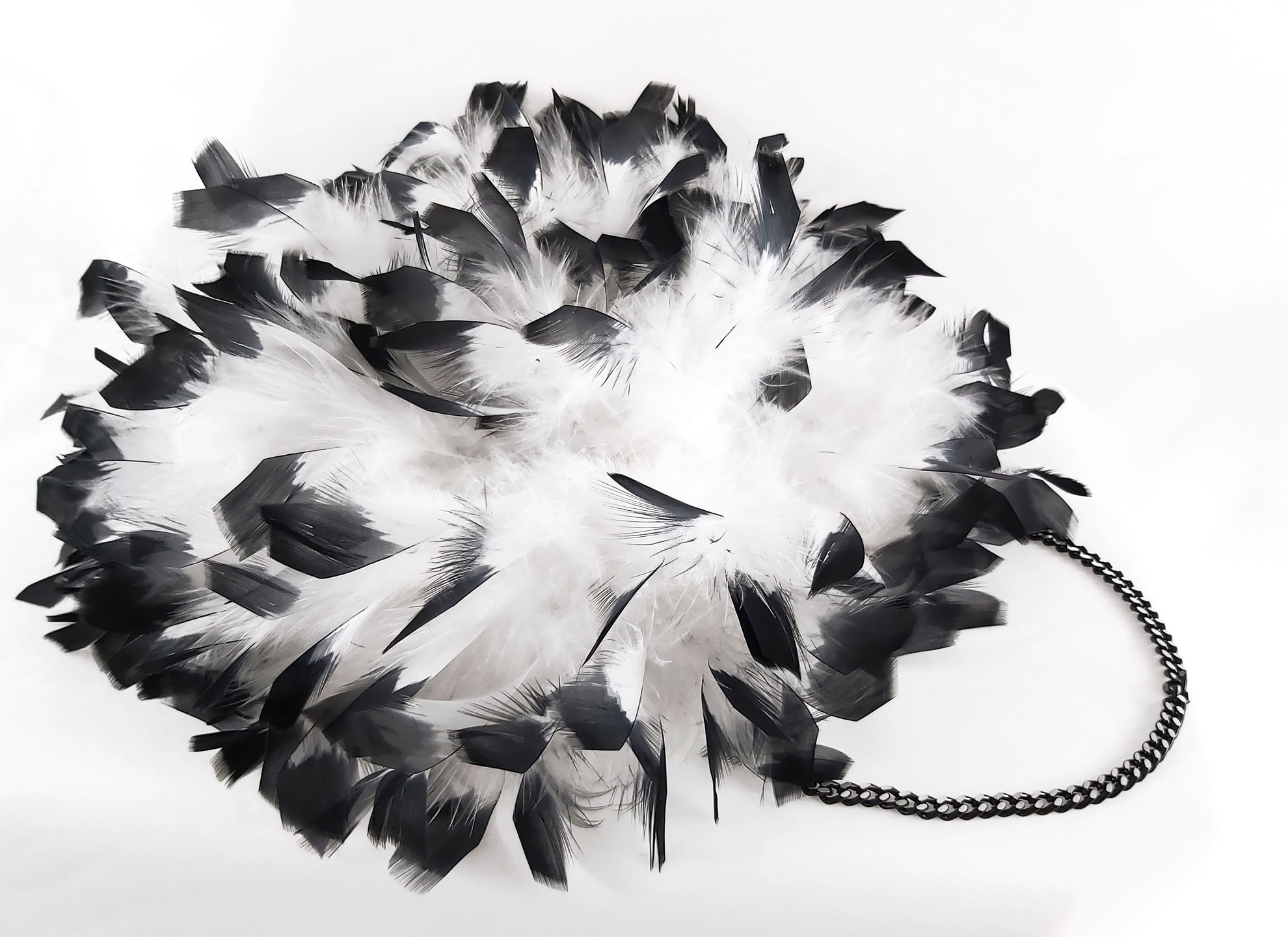 sac plume dinde degrade noir blanc