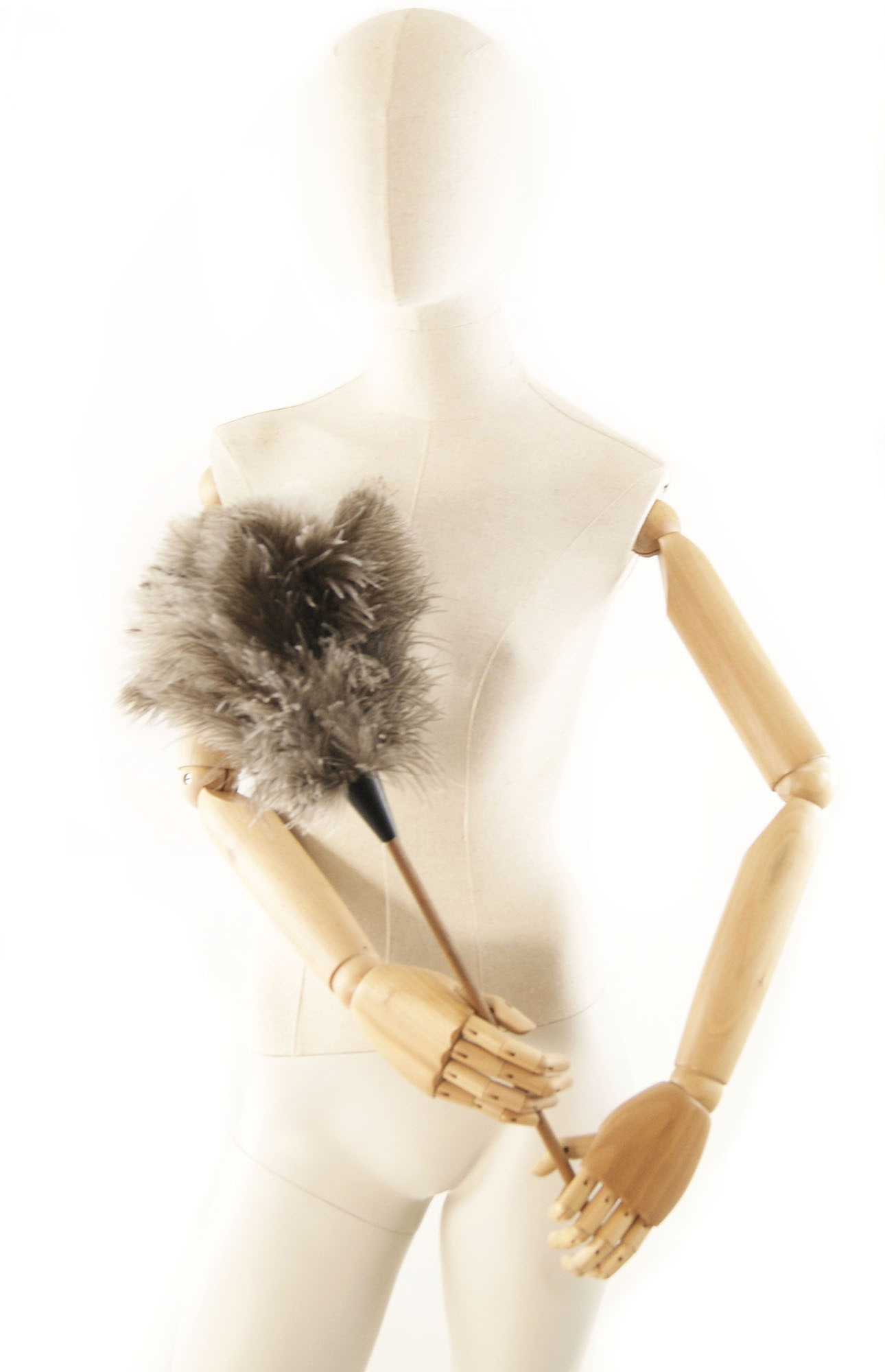 plumeau plume dinde marabout naturel manche bois pratique