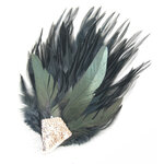 broche vintage plume coq perle dore noir