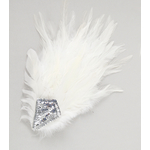 broche vintage plume coq perle argent blanc