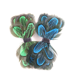 broche noeud plume faisan vert bleu
