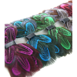 broche noeud plume faisan vert bleu rose parme