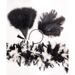 ensemble plume cerre tete boa eventail 2 couleur blanc noir