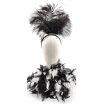 ensemble plume cerre tete boa 2 couleur noir blanc