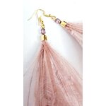 Boucles d’oreilles pendantes en plumes  perle - rose poudré