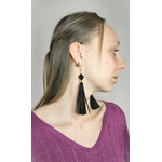 boucle doreilles autruche noire, lurex et perle - 1562-01