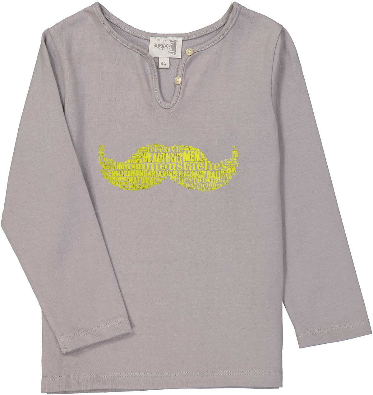 T-shirt col goutte à manches longues imprimé Moustache - Perle