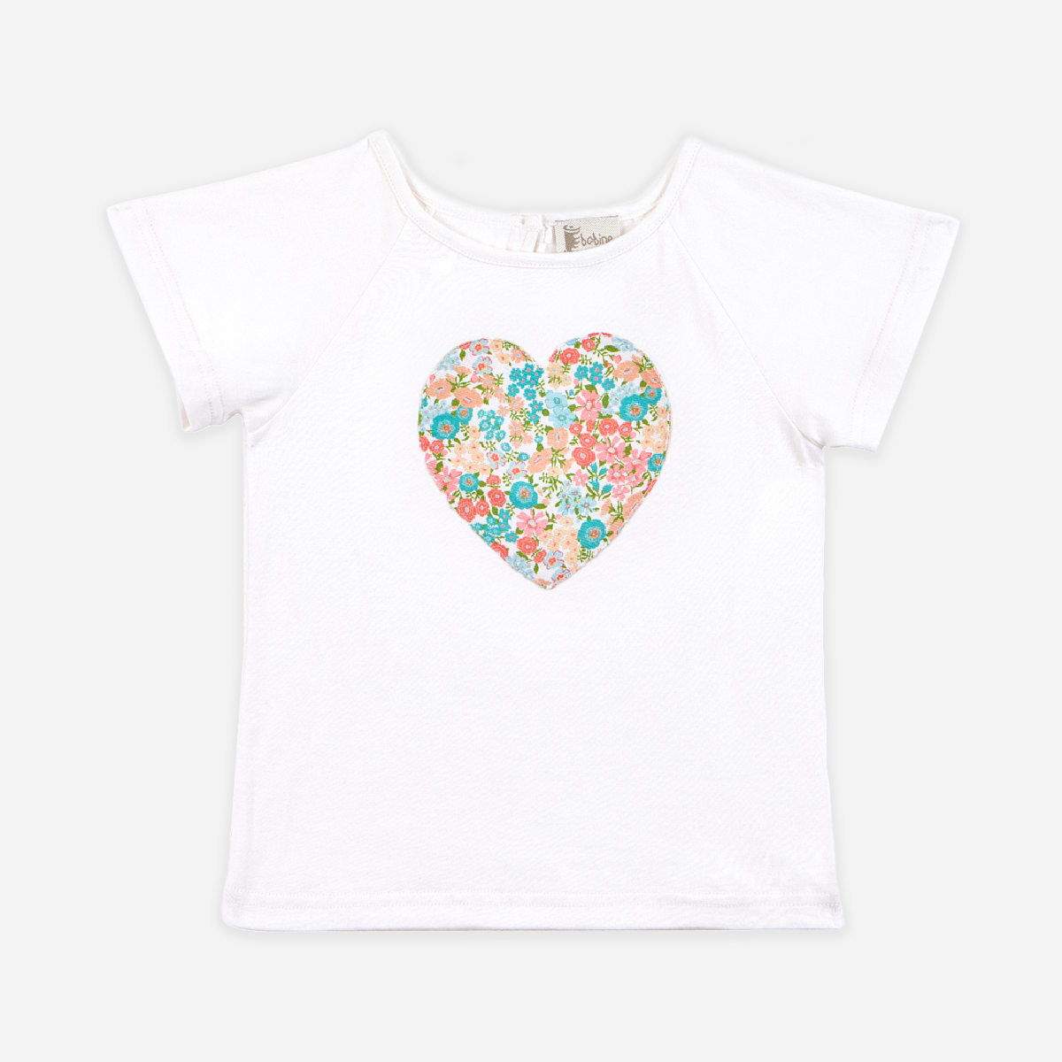 T-shirt en coton fille coeur fleurs d'été