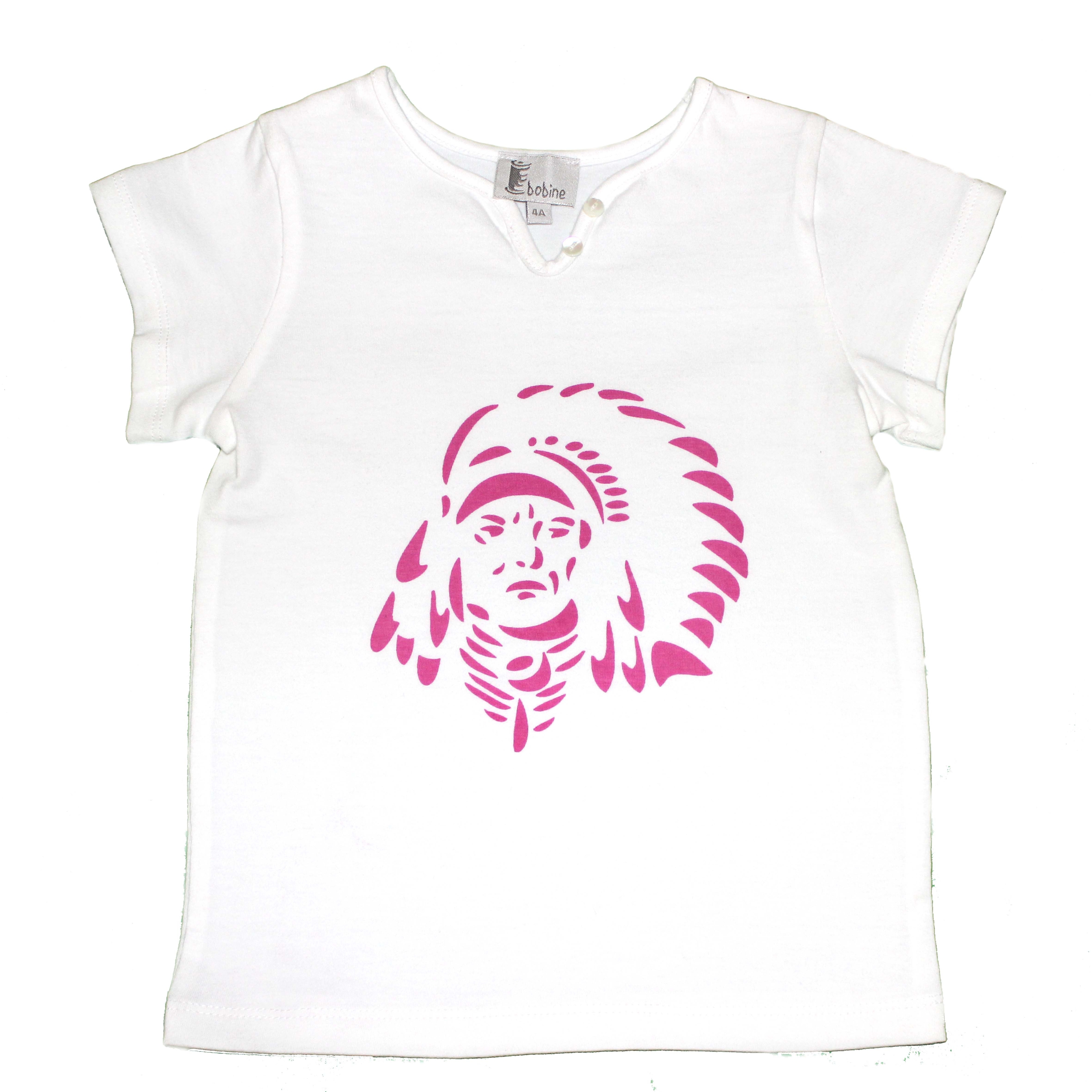 T-shirt Fille blanc indien rose