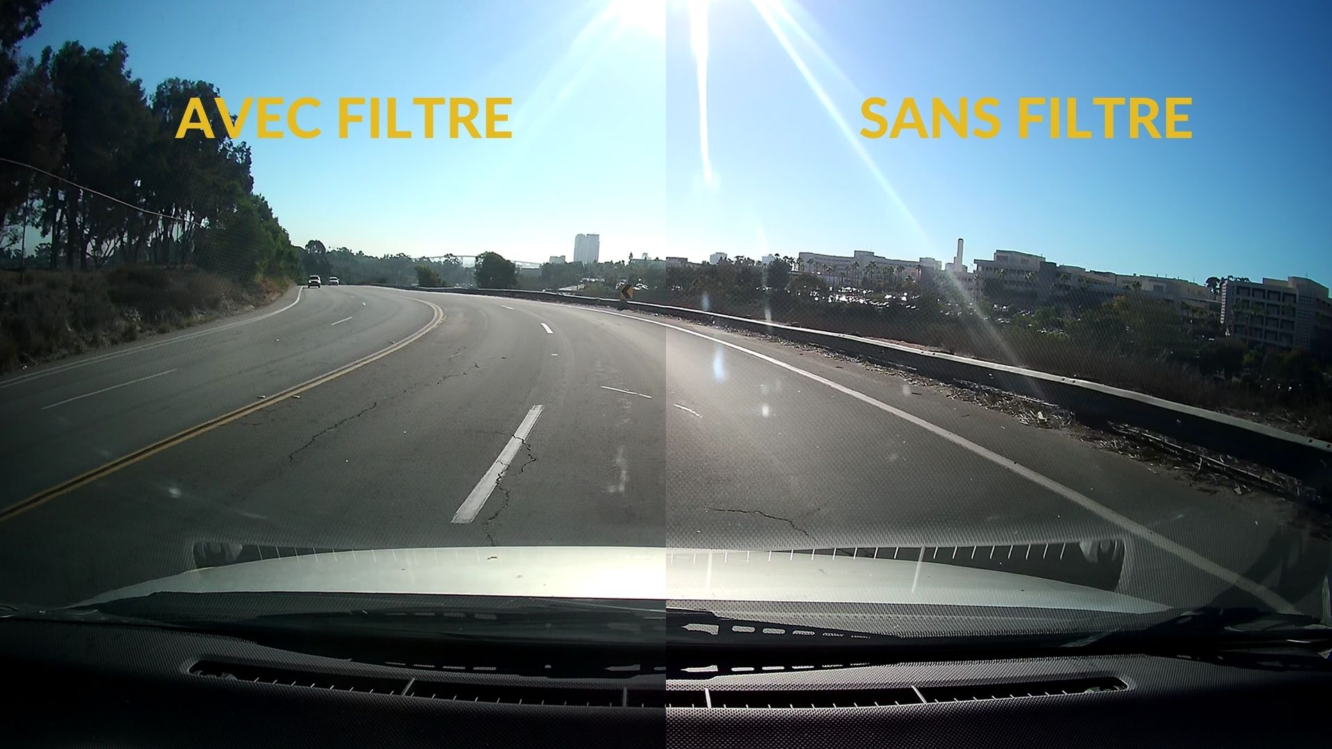 accessoire dashcam blackvue voiture filtre polarisant comparaison avec sans