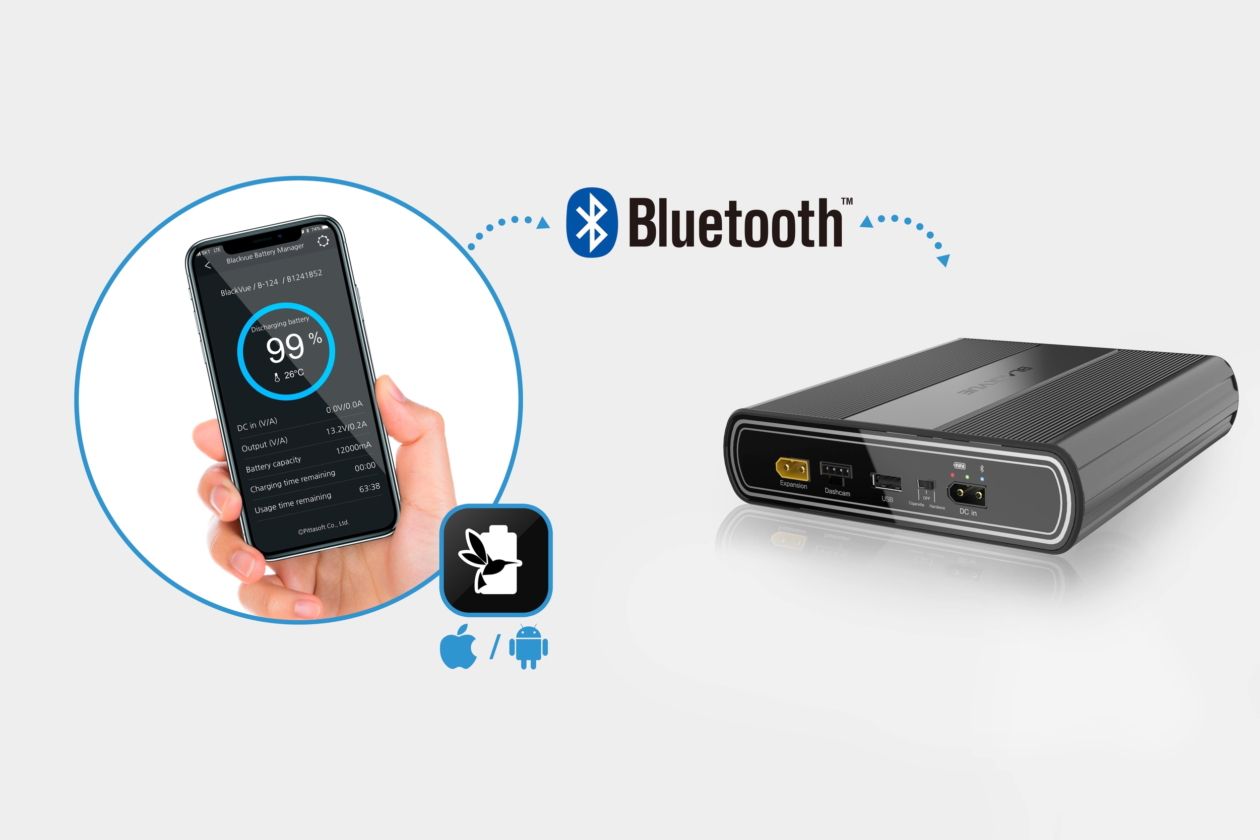 batterie externe blackvue b124x mode parking application smartphone