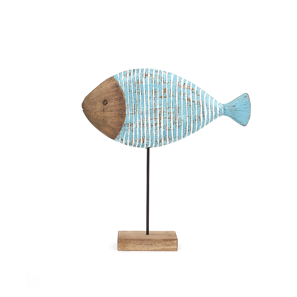 Poisson en bois marinière bleu turquoise