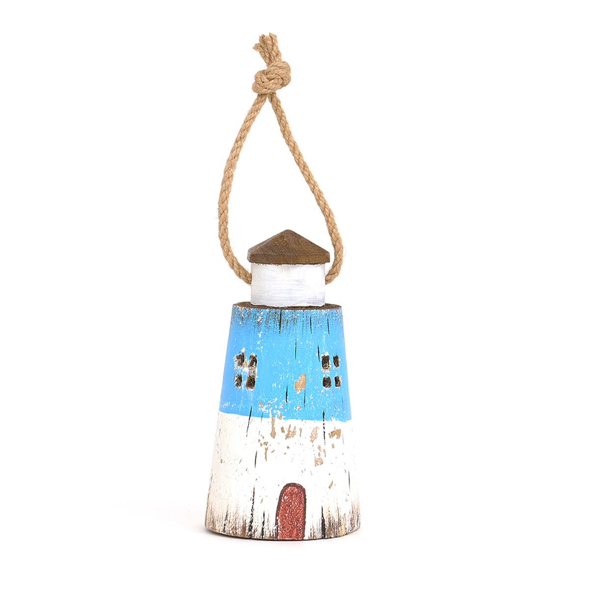 Cale porte phare bleu ciel en bois
