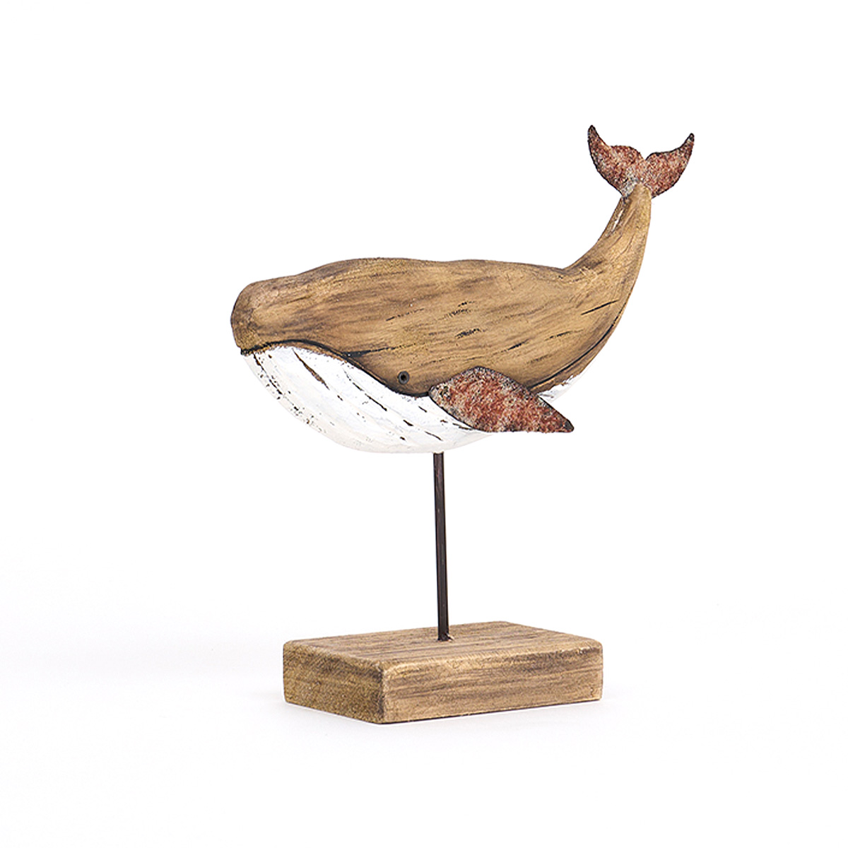 Baleine en bois et métal sur socle petite