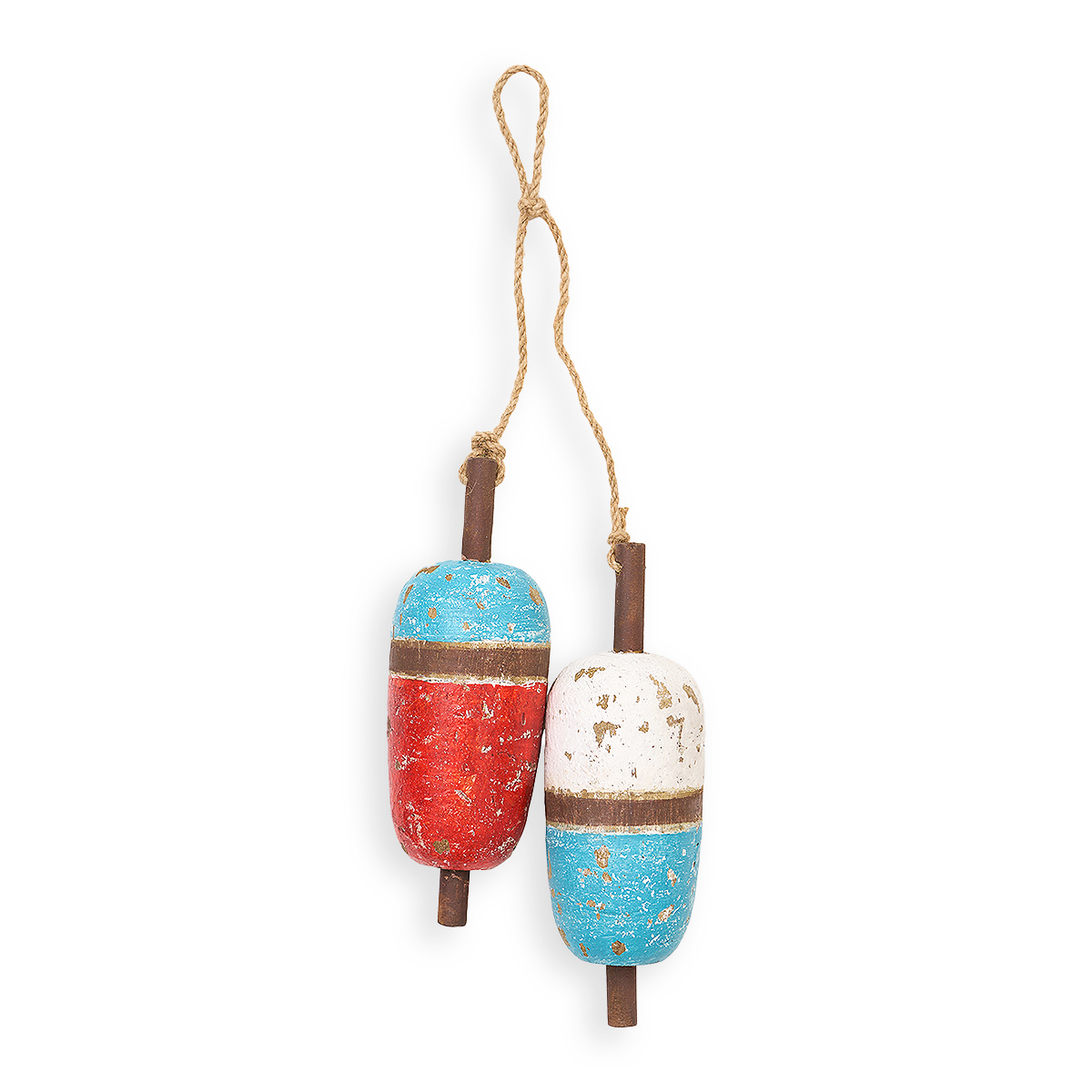 Suspension bouchons de pêches en bois