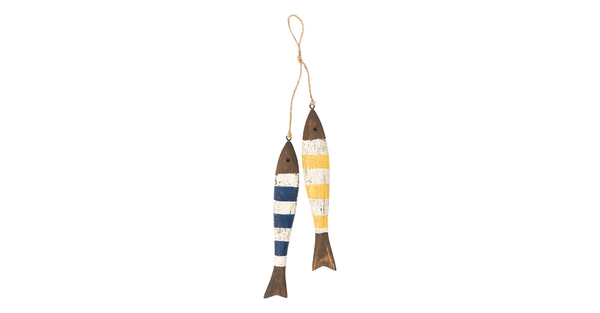 Lot De 5 Poissons Sur Piquet Décoration Maritime - Blanc Bleu - 26 Cm - Style Méditerranéen