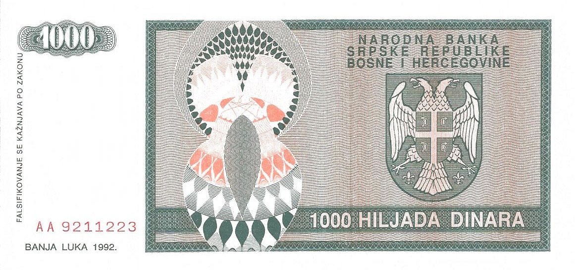 bosnie 1000 dinara 1992