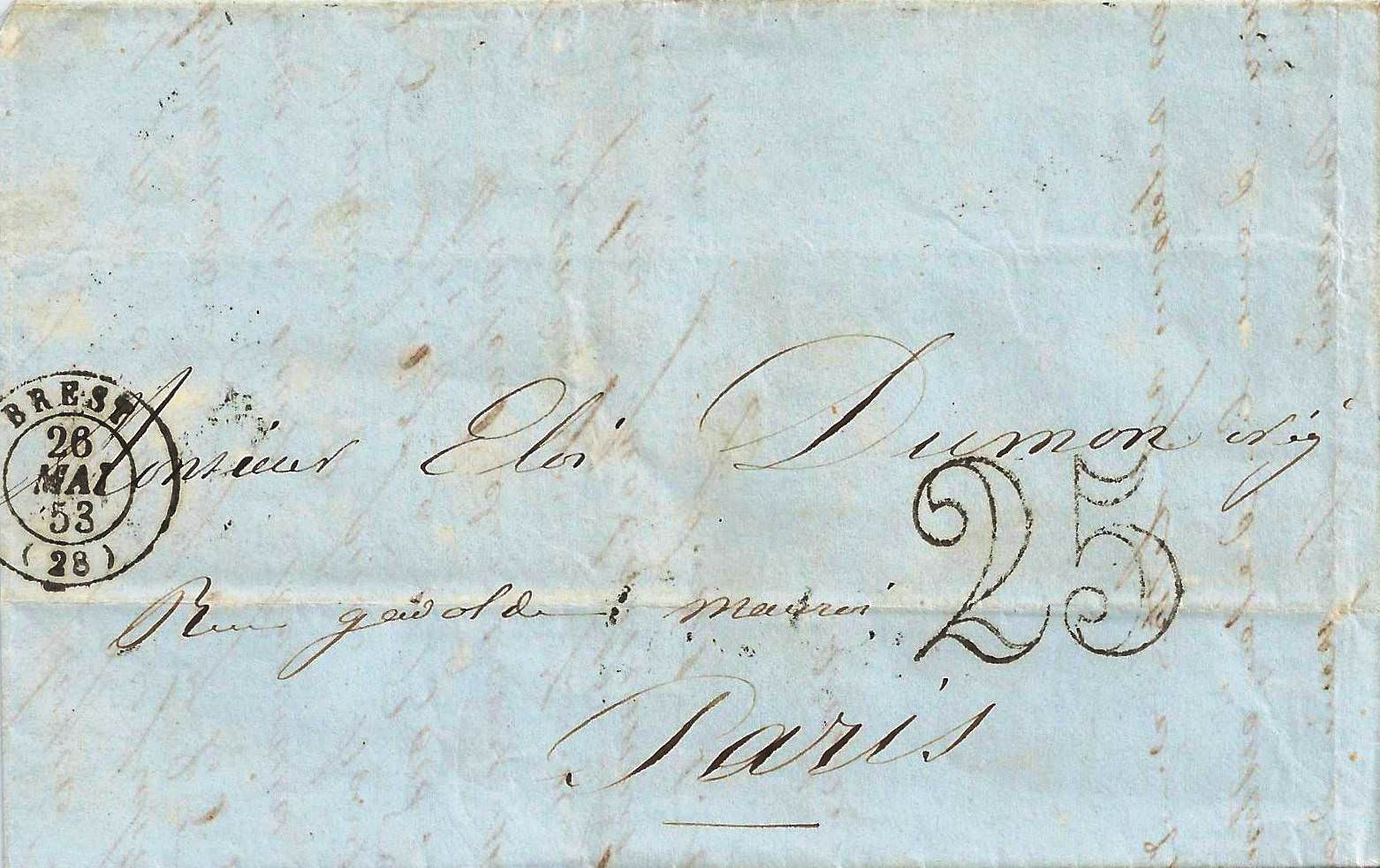 pli lettre 26 mai 1853