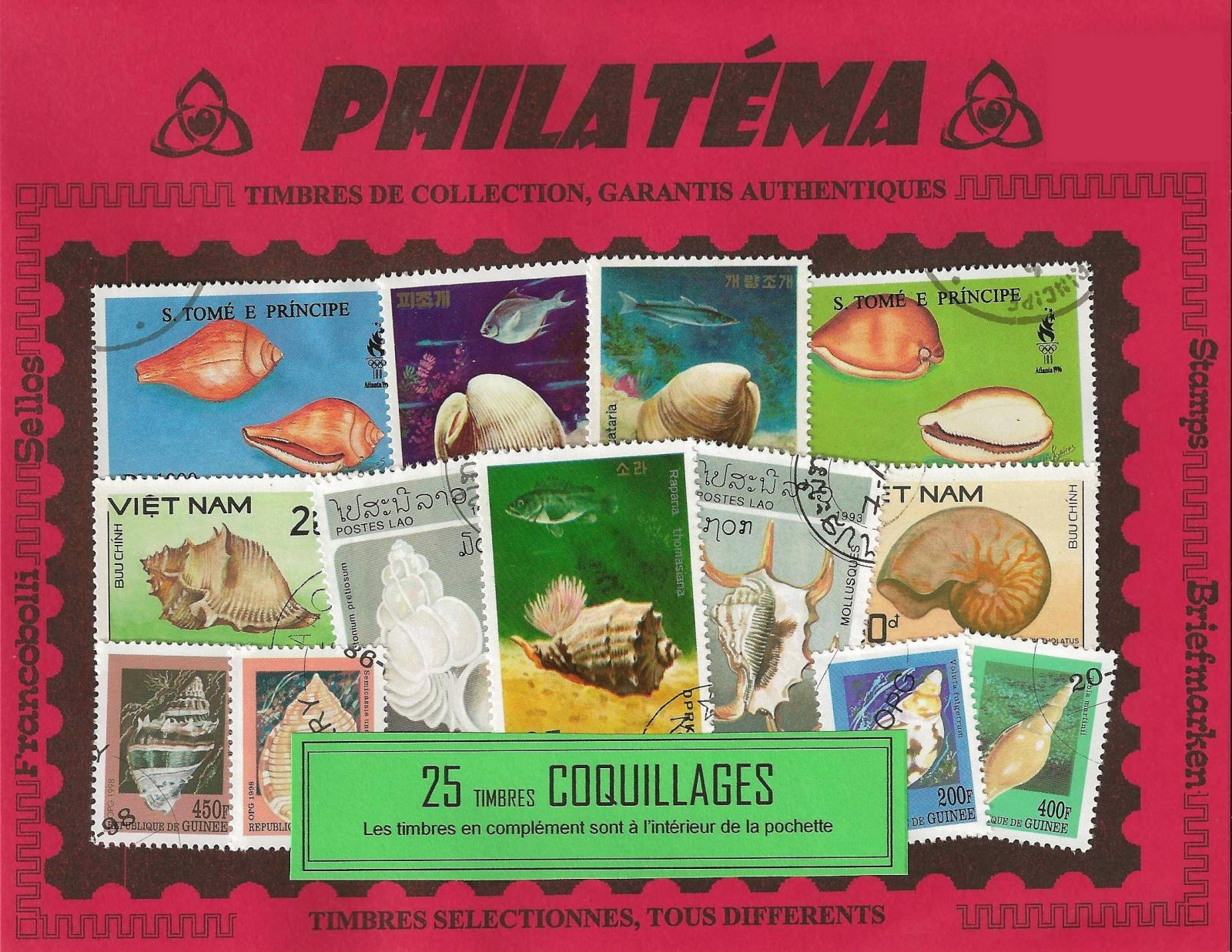 25 timbres coquillages