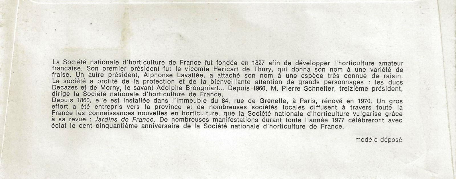 ENVELOPPE SOCIETE NATIONALE HORTICULTURE 1977 VERSO