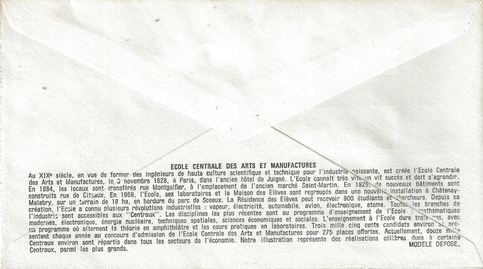ECOLE CENTRALE DES ARTS ET MANUFACTURES 1969 VERSO