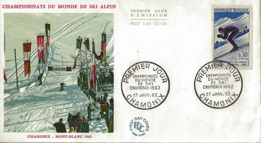 CHAMPIONNATS DU MONDE DE SKI ALPIN CHAMONIX L12R- ENVELOPPE 1ER JOUR 1962 