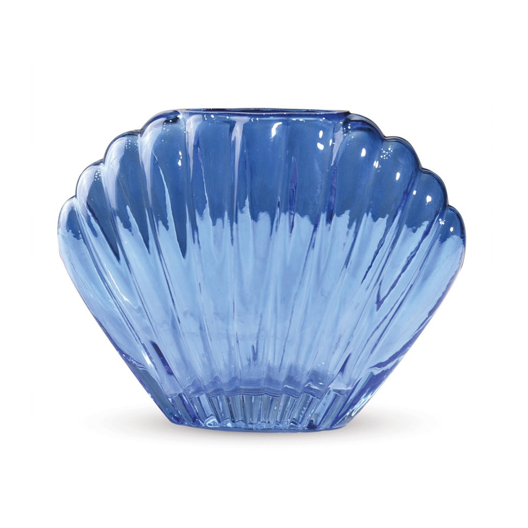 Vase coquillage en verre bleu
