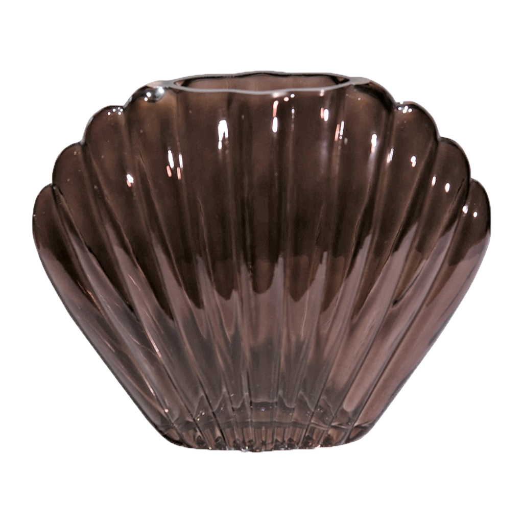 Grand vase coquillage en verre brun fumé