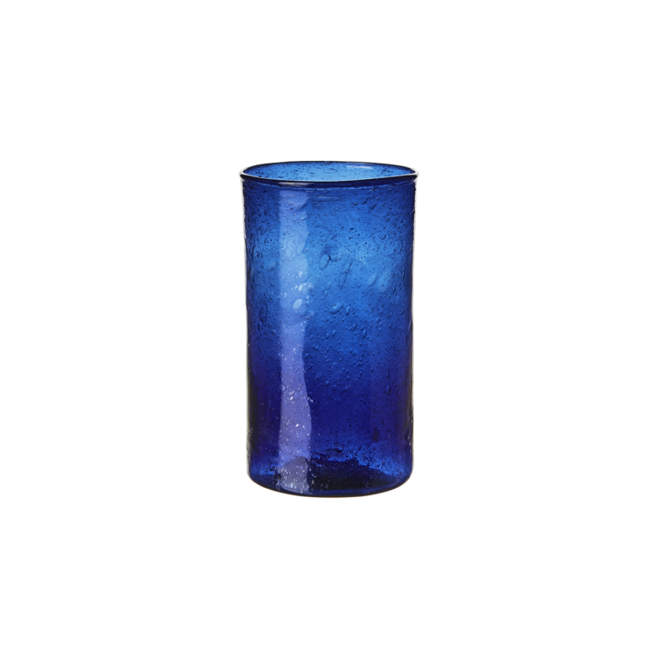 Vase tube en verre bleu recyclé soufflé