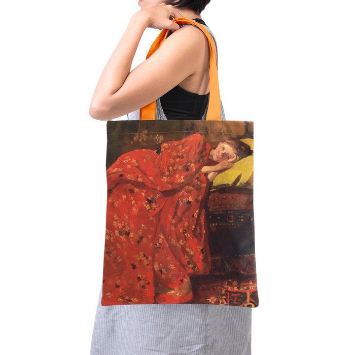 Tote bag en coton, La Fille en kimono rouge