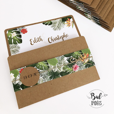 miniature faire-part kraft tropical + fleurs