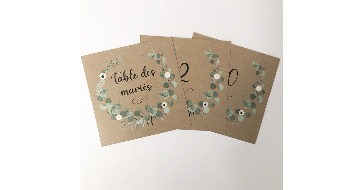 Numéro de table eucalyptus kraft - Mariage/Papeterie - Bul d'idées