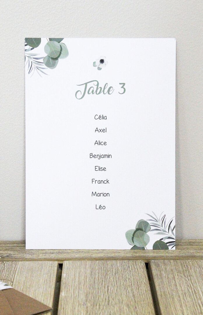 Plan de table eucalyptus - Mariage/Papeterie - Bul d'idées