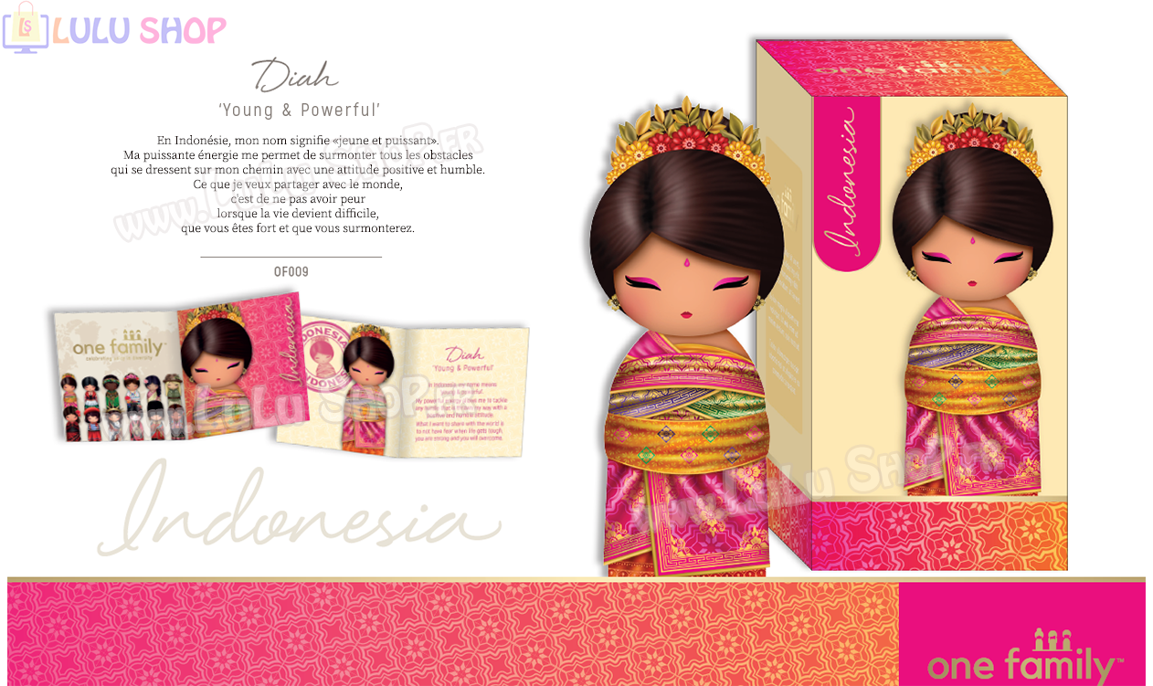 Lulu Shop poupée japonaise Kokeshi Figurine Ambassadrice One Family™ Indonésie Diah