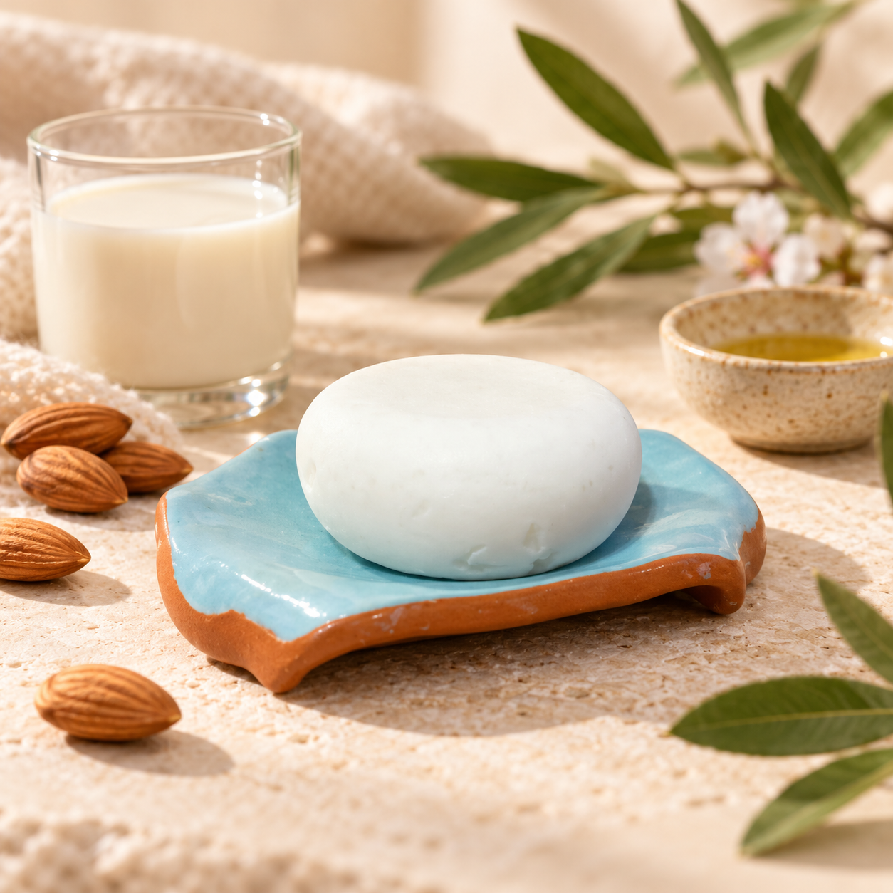 Savon amande sur coupelle artisanale