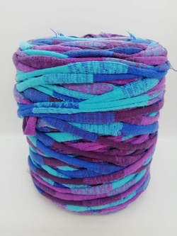 Trapilho coton bleu violet effiloché