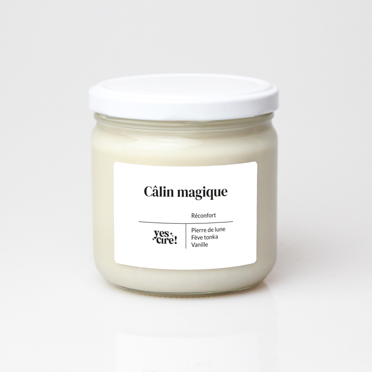 Bougie vegan YesCire, bougie-thérapie "câlin magique", bougie lithothérapie réconfort fabriquée en France