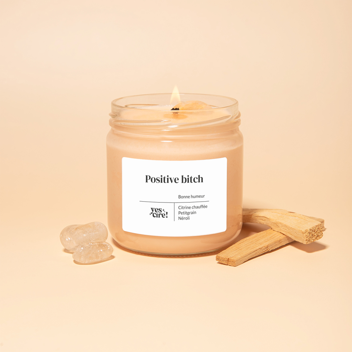 Bougie énergie Positive – Cire De Soja, Pierres Citrine Et Cornaline, 70ml