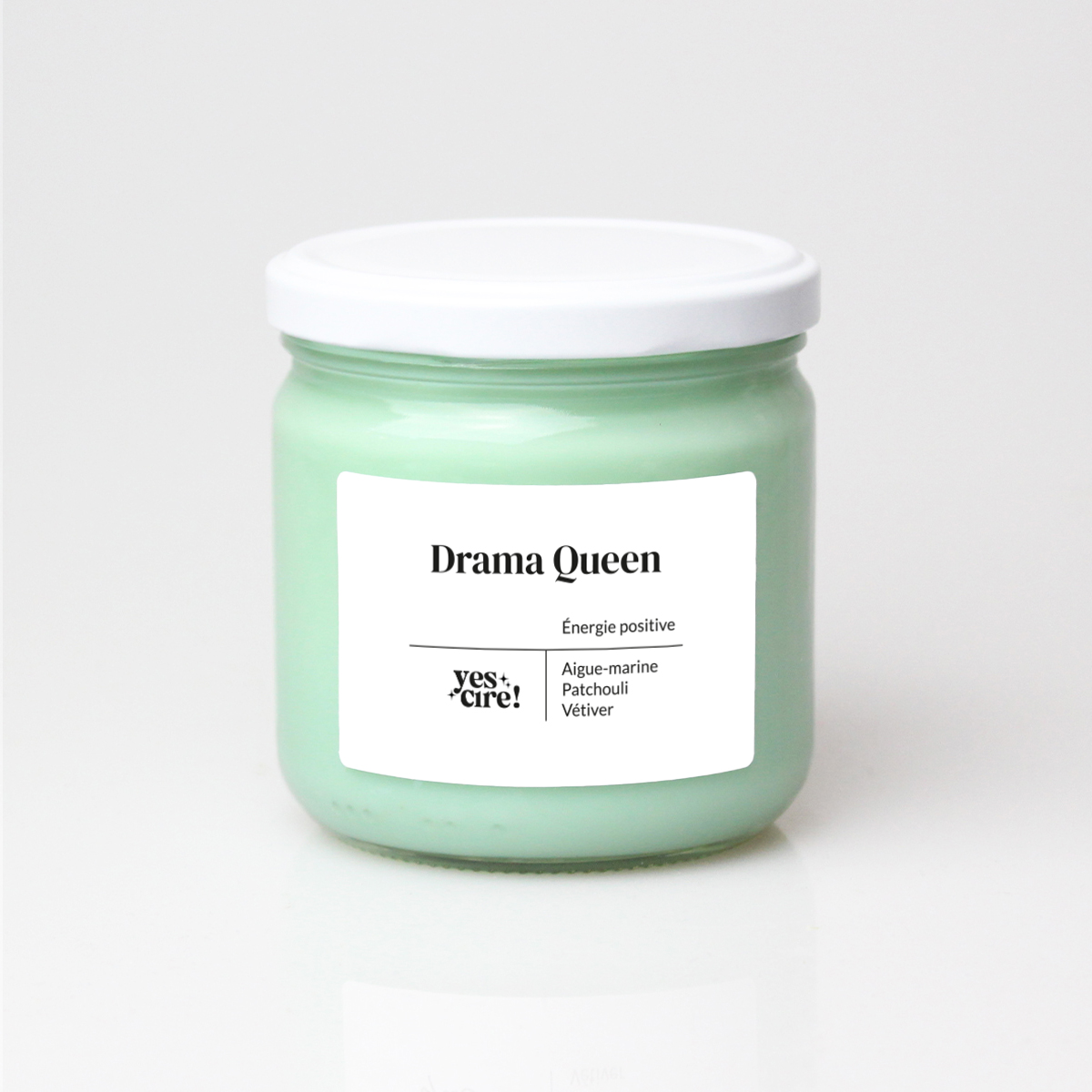 Bougie vegan YesCire, bougie-thérapie "Drama queen", bougie lithothérapie énergie positive fabriquée en France