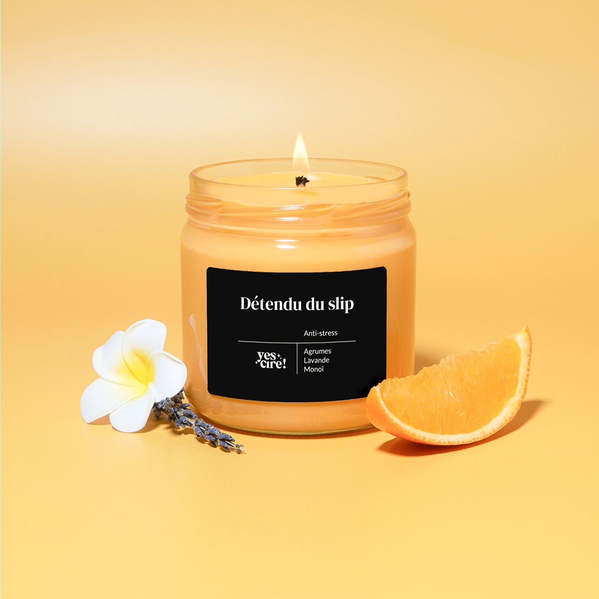 Bougie végétale YesCire aux huiles essentielles et monoï, made in france
