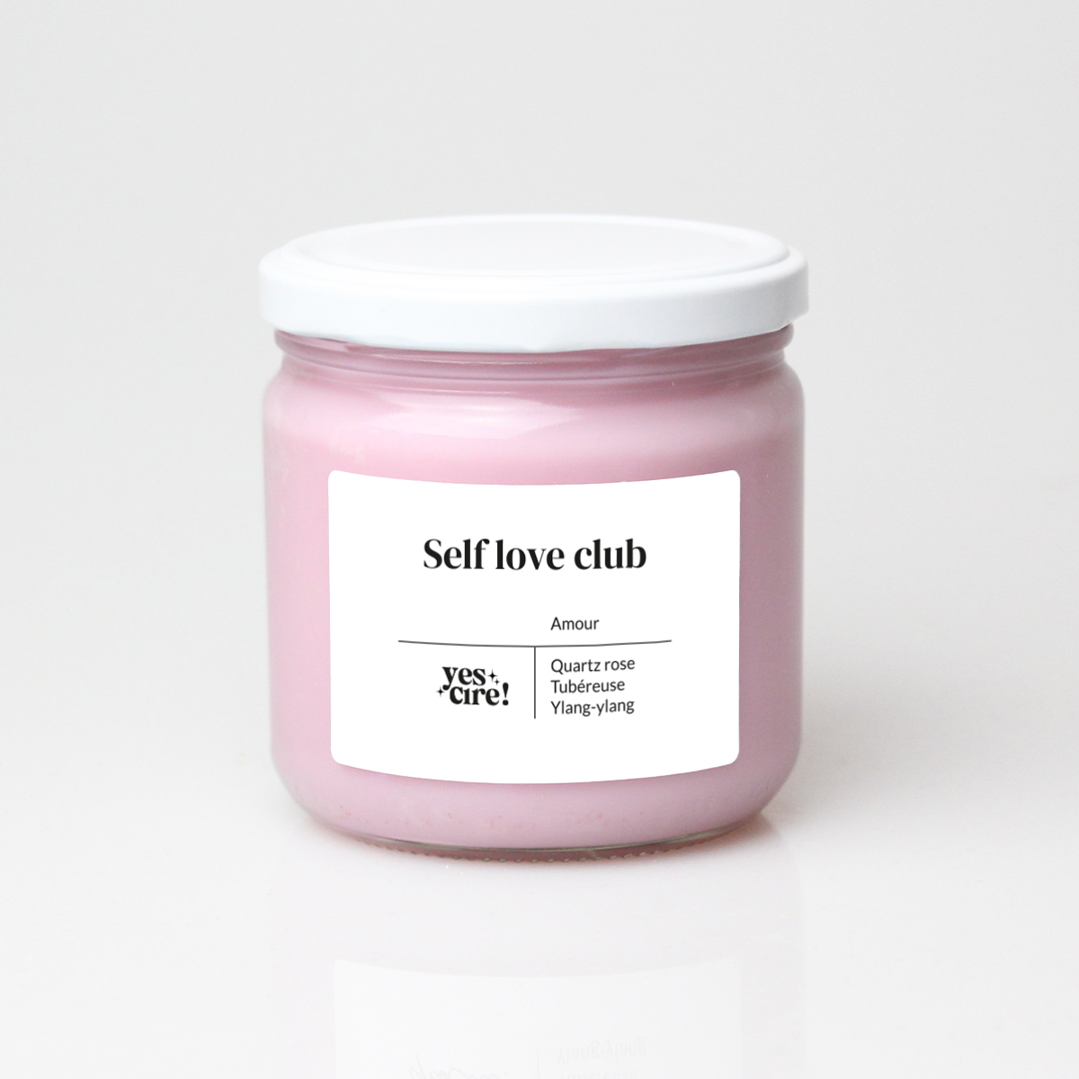 Bougie vegan YesCire, bougie-thérapie "self love club", bougie lithothérapie amour fabriquée en France