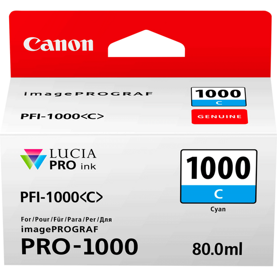Cartouche d'encre Canon PFI-1000C Cyan, 80ml pour imprimante Canon Pro ...